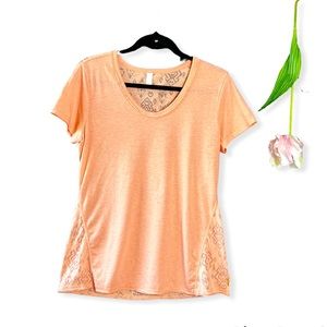 Lucy Peach Short Sleeve Athletic Top, Burnout styling, Size M
